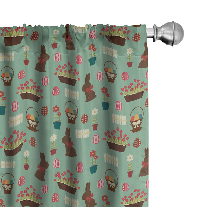The Holiday Aisle® Easter 4-Panel Curtains, Chocolate Bunny Eggs Tulips, 56" W x 63" L