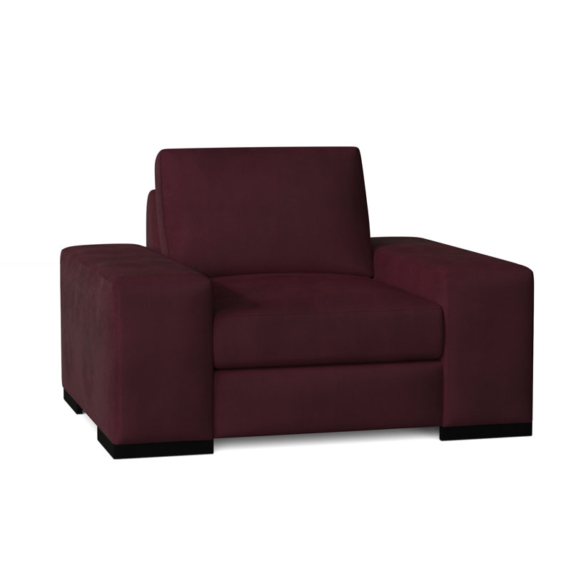 Fauteuil club Harrison, Velours bourgogne, Noyer, Plumes / duvet