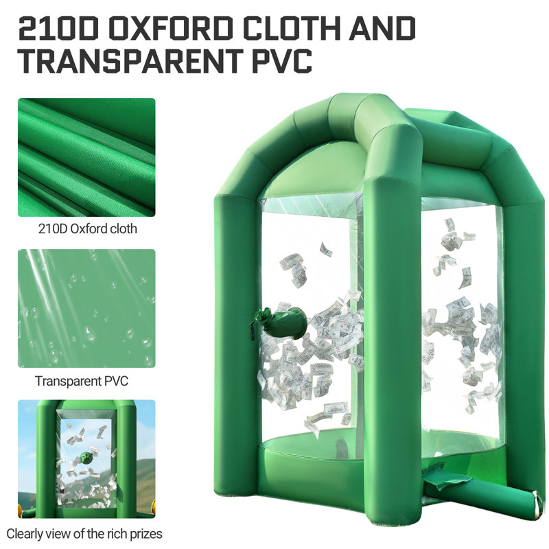 Cabine gonflable avec soufflerie 8,2 x 5,2 x 5,2 pi avec souffleuse - Distributeur automatique de billets pour les salons, les activations de marques et les événements (Vert)