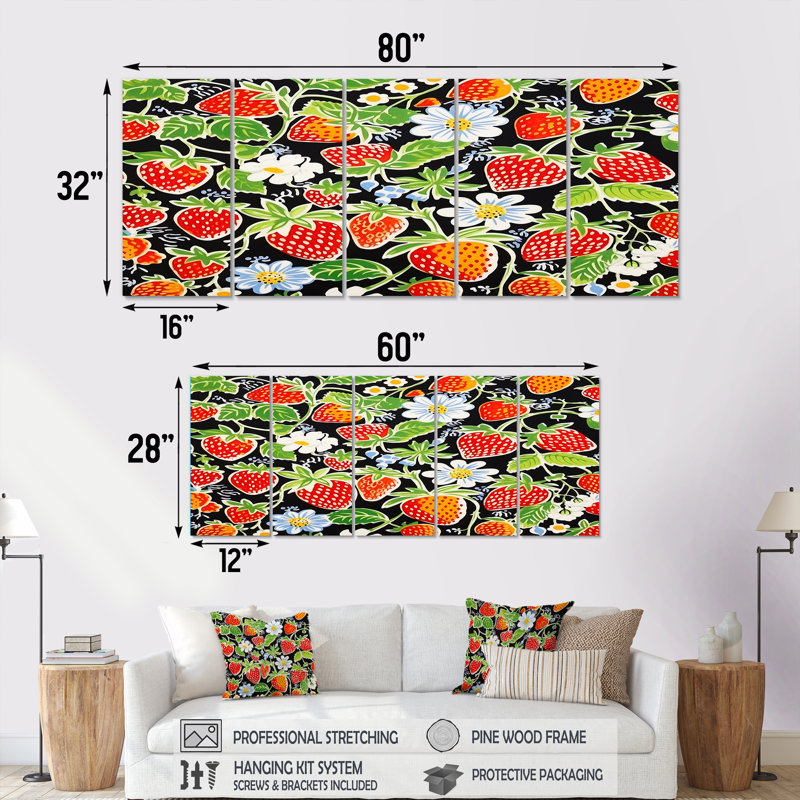 Décoration murale «Blossoming Strawberry Celebration» 5 pièces, H 28 po x l 60 po