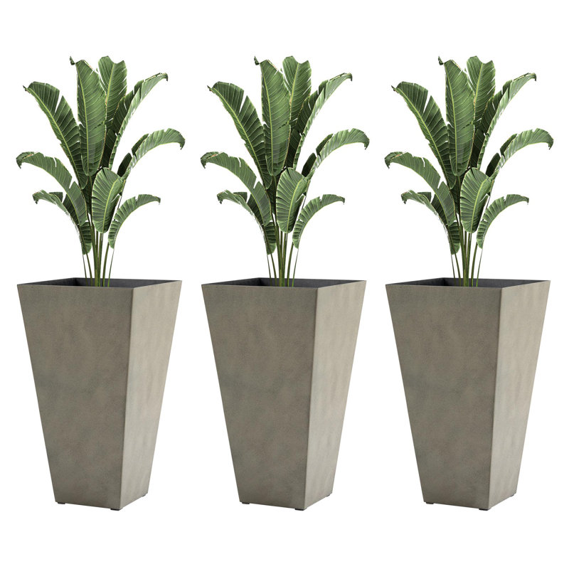 Grand pot à fleurs 3 pièces avec trou de drainage, Gris