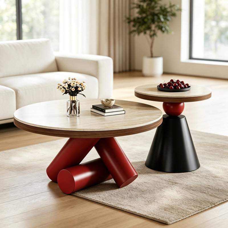 Table basse légère de luxe avec support en acier au carbone, 15.74" H x 27.55" W x 27.55" D, Light Khaki
