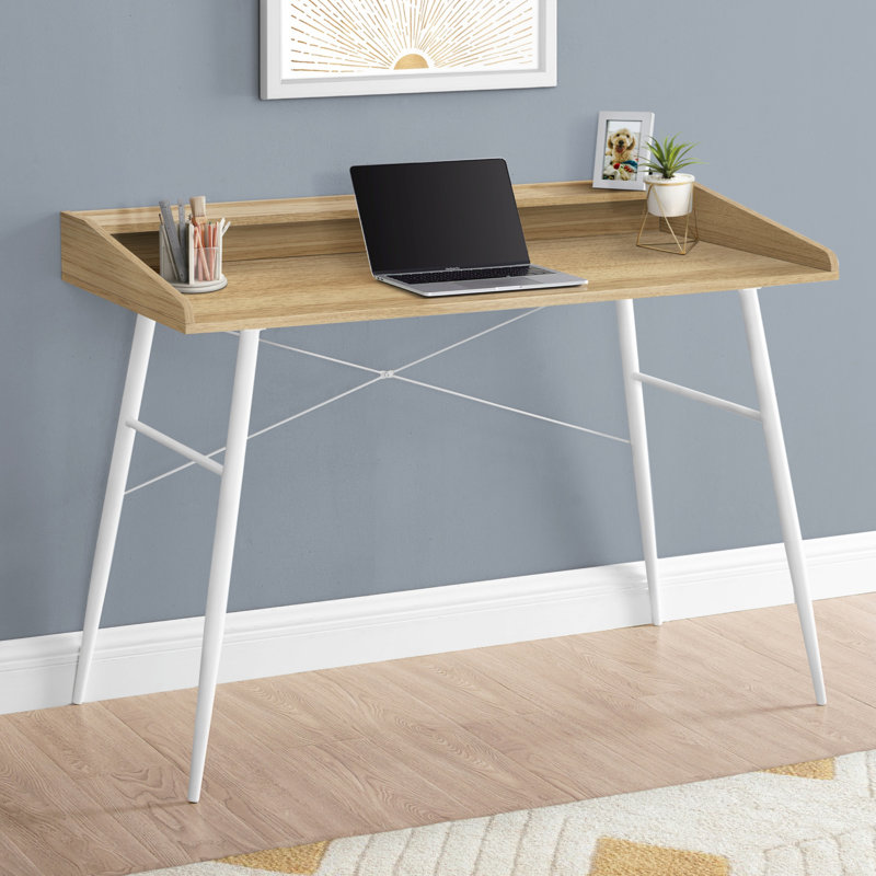Bureau d'ordinateur, bureau personnel, ordinateur portable, tablettes de rangement, L 48 po, travail, stratifié, métal blanc, contemporain, moderne (bureau)
