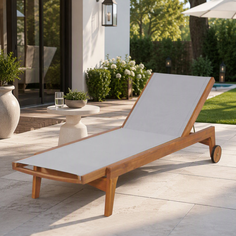 Chaise longue d'extérieur à structure en bois, Gris / naturel