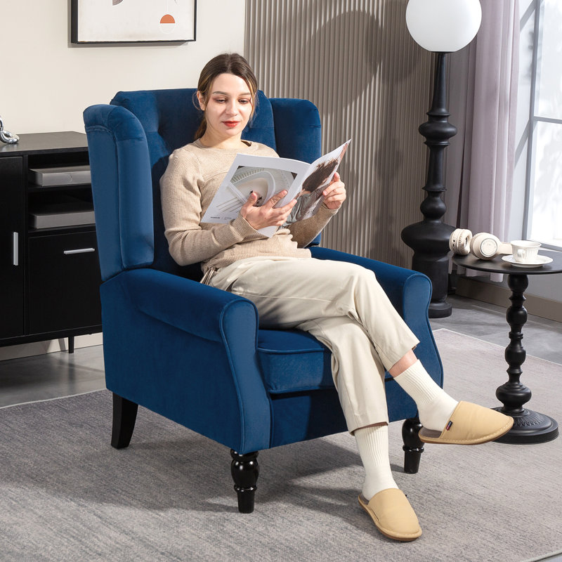 HOMCOM Wingback Accent Chair Armchair High Back, Blue Polyester, Foam