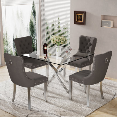 Square Pedestal Dining Set with Tufted Dining Chair by House of Hampton