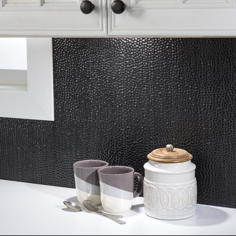 FASÄDE Hammered Decorative Vinyl Backsplash 15 sq ft Kit, Brushed Onyx