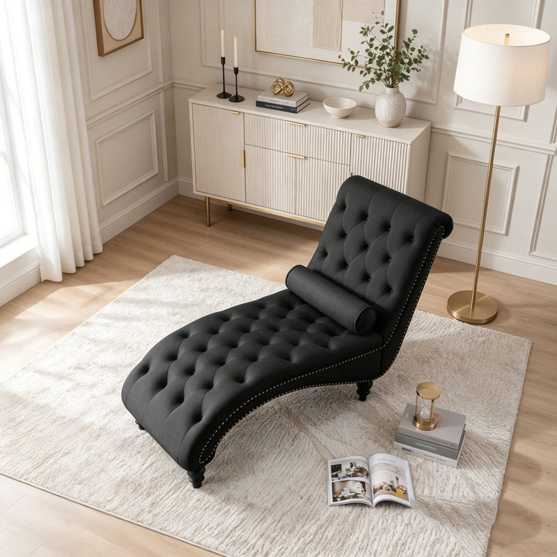 Fauteuil inclinable en velours capitonné, Noir