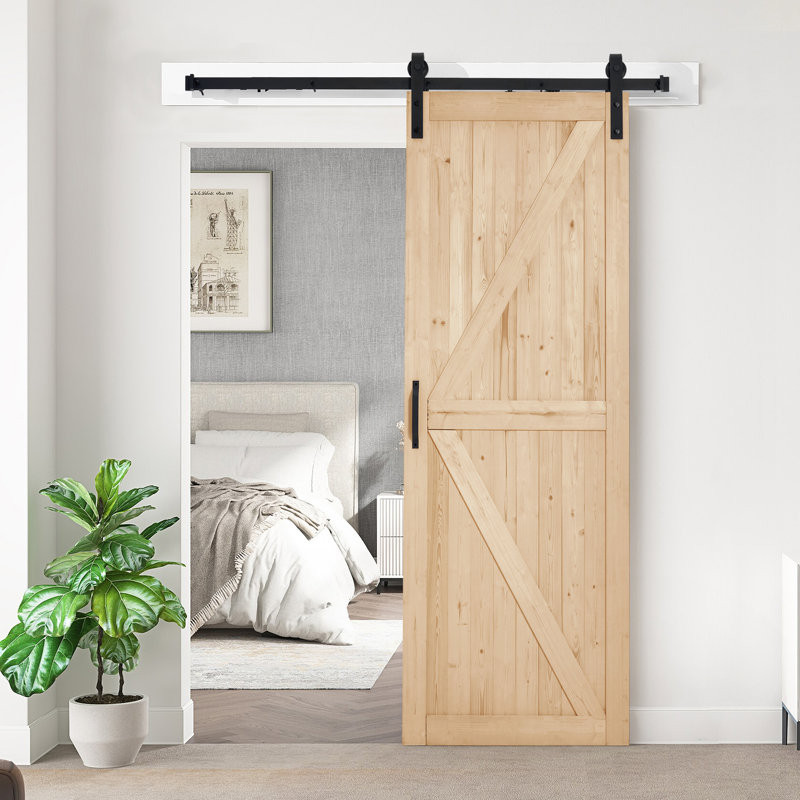 Natural Unfinished Solid Wood Sliding Barn Door with Hardware Kit
