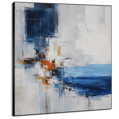Très grand art mural imprimé bleu marine, orange, blanc, motif abstrait géométrique pour le salon ou la chambre à coucher «Assemblage requis (cadre non fini)»