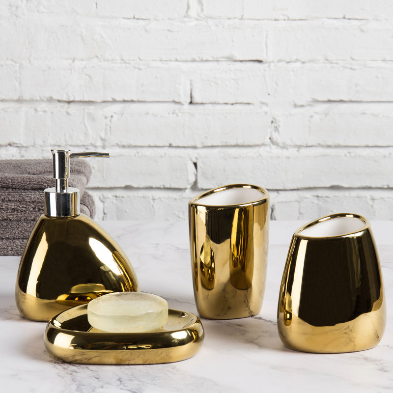 Gold Ceramic 4-Piece Modern Bathroom Accessory Set