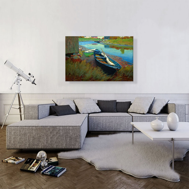 «Boat at Rest 1895» par Arthur Wesley Dow, reproduction d'art sur toile tendue, H 26 po x l 40 po x P 0,75 po
