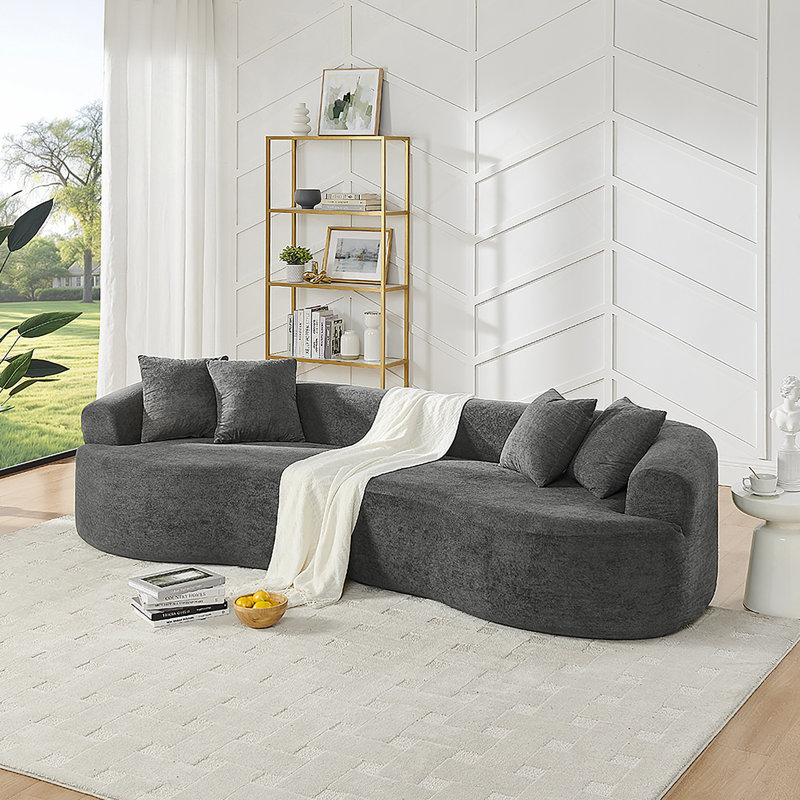 Boneless Modern Cloud 4-Seater Sectional Curved Sofa, Minimalist Compression Living Room Couch, No Assembly Needed, Chenille, Black