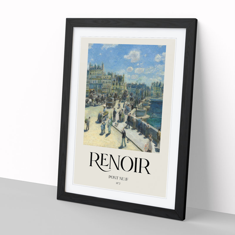 Pont Neuf in Paris Print by Pierre-Auguste Renoir - Picture Frame Painting, 65cm H x 48cm W x 2cm D, Black Framed