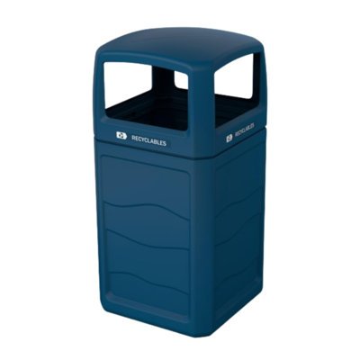 Sturdy Essentials Large 50 Gallon 100% Recycled Plastic Heavy Duty Recycling Bin For Commercial Space With Modern High End Aesthetic And Covered Lid F