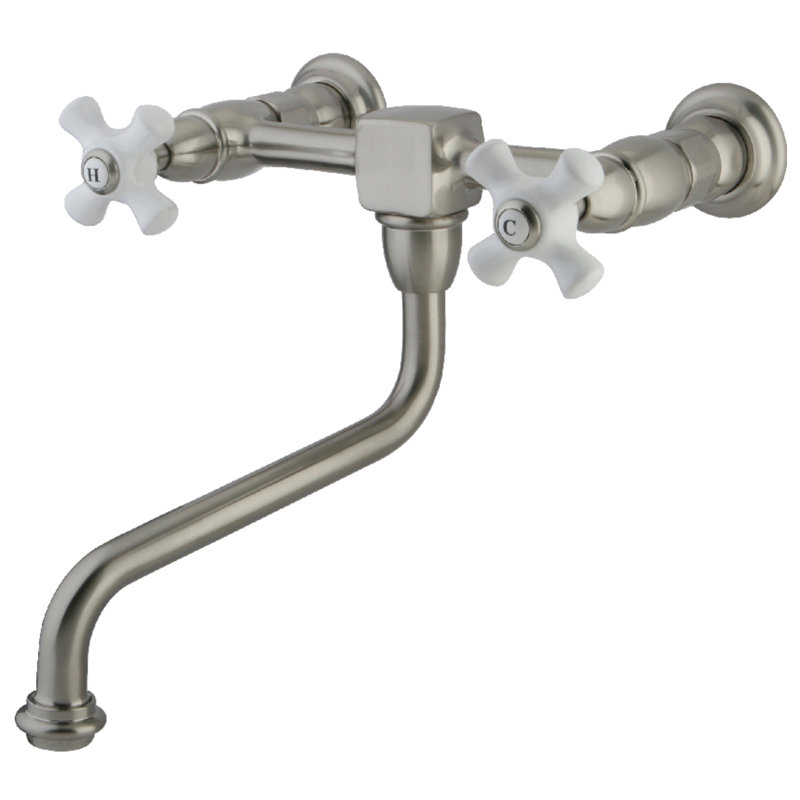 Kingston Brass Heritage Two-Handle 2-Hole Wall Mount Bathroom Faucet, Brushed Nickel