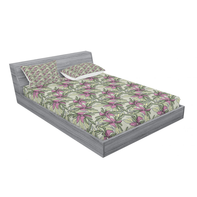 Microfiber Floral Sheet Set, Queen Sheet Set with Fitted Sheet