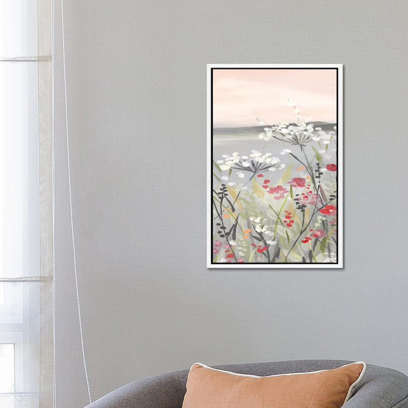 Blushing Wildflowers I by Carol Robinson - Painting on Canvas, White Framed Canvas, 66.04 cm H x 45.72 cm W