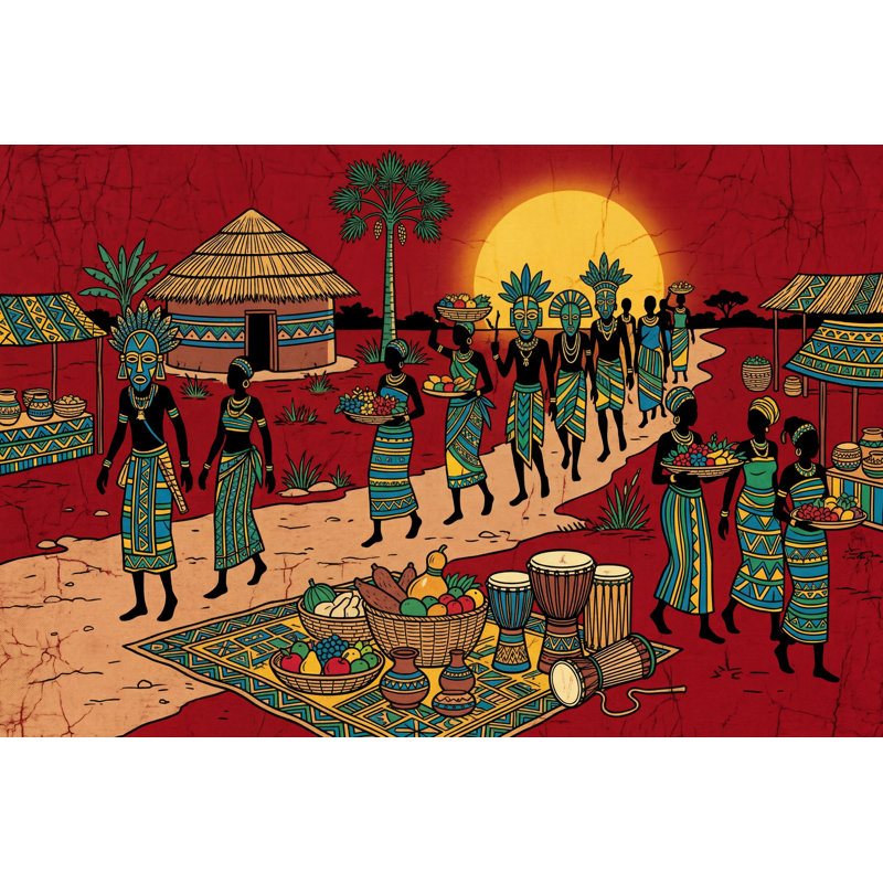 Papier peint coucher de soleil sur un marché africain, 140 po x 108 po, Peler et coller