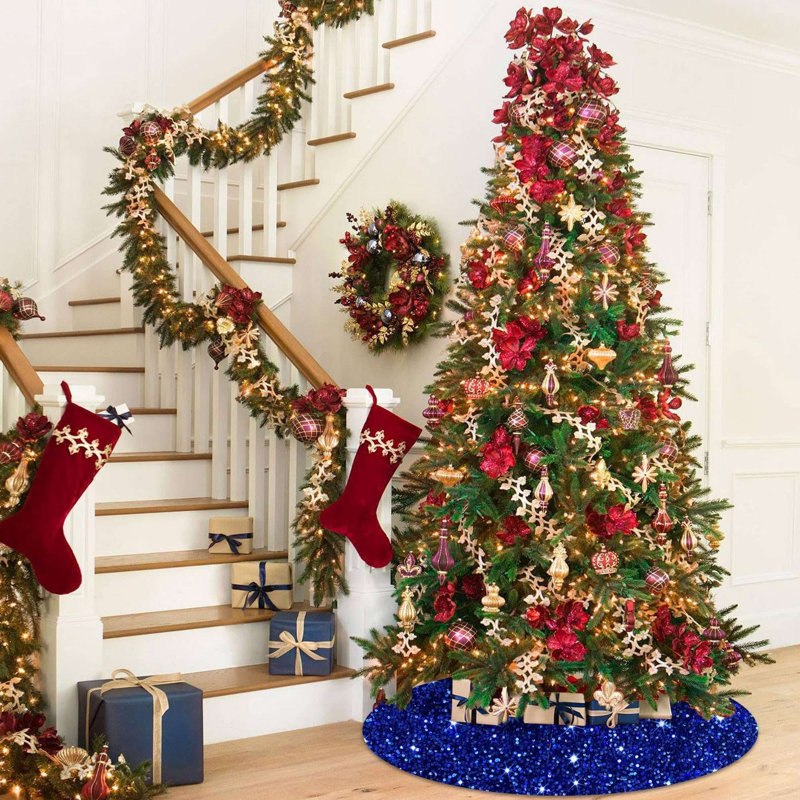 Royal Blue Sequin Velvet Christmas Tree Skirt, 36 Inch