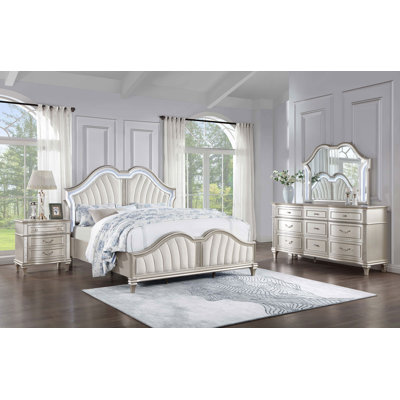 Swampscott 4-Piece Upholstered Platform Eastern King Bedroom Set Ivory And Silver Oak -  Willa Arloâ¢ Interiors, F0C8E084C64B4335B559734A3F47BB72