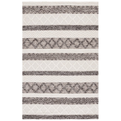 Atousa Hand Woven Wool/Cotton Striped Rug in Ivory/Grey