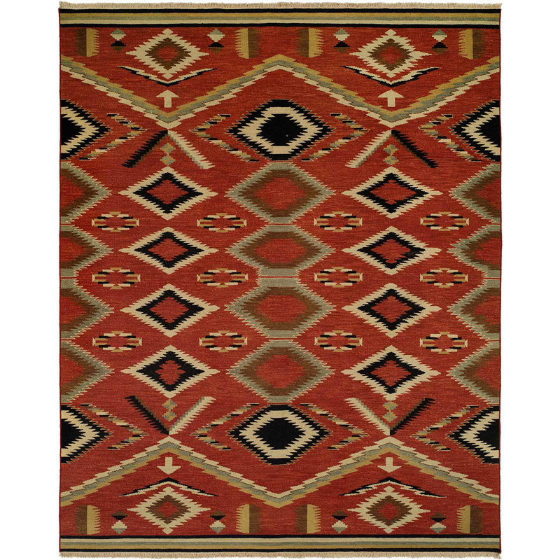 Wool Southwestern Area Rug in Red, Rectangle 4' x 6'