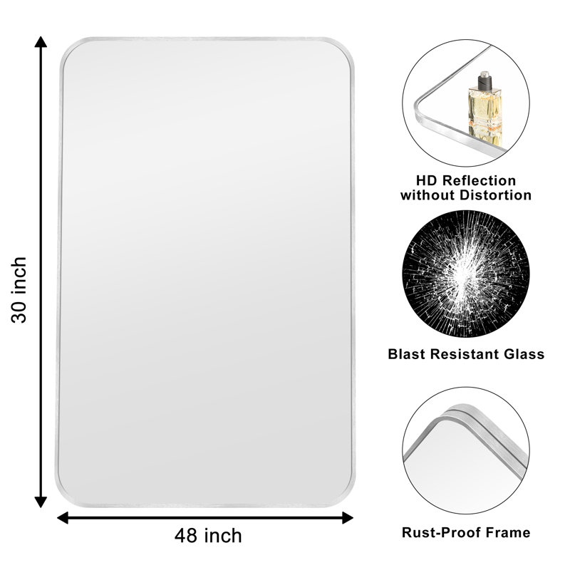 Viridiana Metal Rectangle Wall Mirror, 48" x 30", Silver