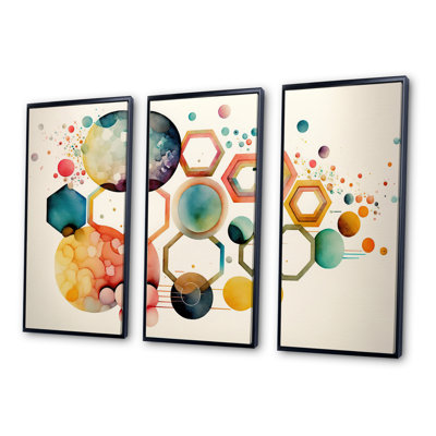 «Majesta Hexagon And Circular Abstract V», reproduction de 3 pièces sur toile