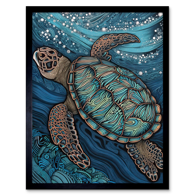 Crittenden Vibrant Sea Turtle Swimming Under The Surface - Single Picture Frame Print