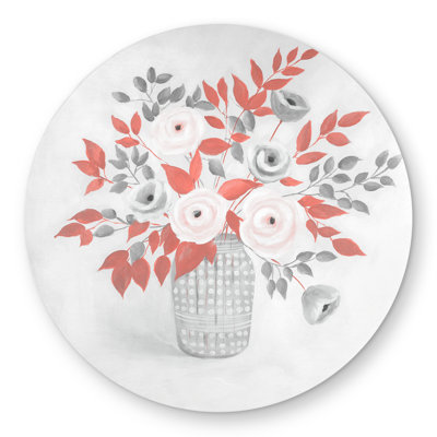 Flower Illustration Bedroom Coral Round Outdoor Area Rug