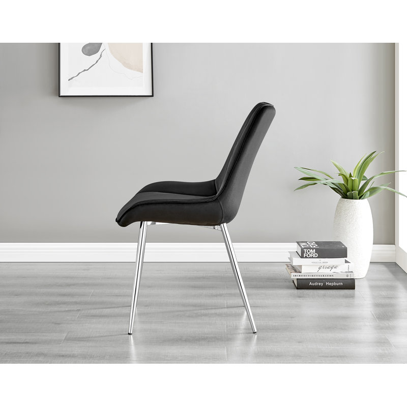 Enna White Glass Extending Dining Table And 6 Black Pesaro Silver Leg Chairs, Black/Silver, Black