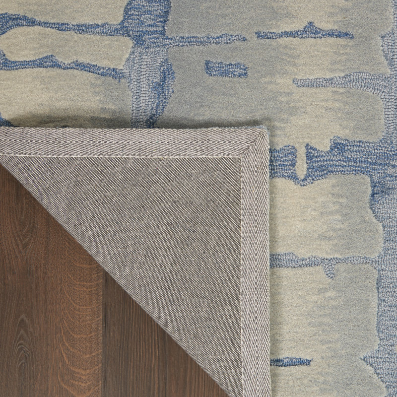 Tapis bleu/gris touffeté à la main Lavonne, Rectangle 5 pi 3 po x 7 pi 9 po