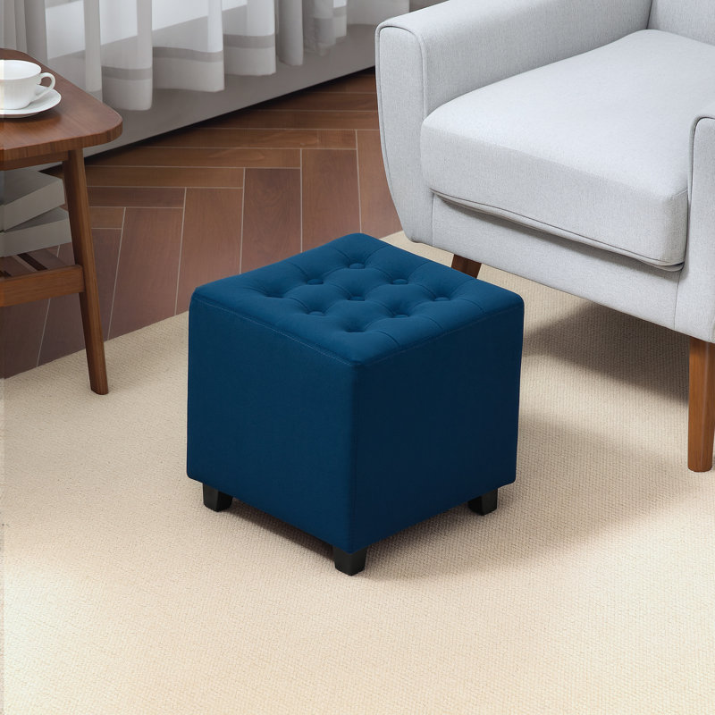 Taitianna Small Footstool Ottoman Rubber Wood Legs 35x35x35cm, Blue
