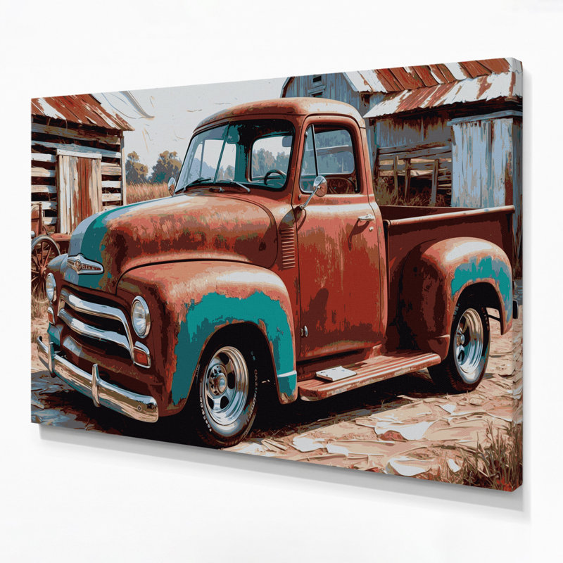 Transport, camionnettes rétro, art mural sur toile brune, H 24 po x l 36 po