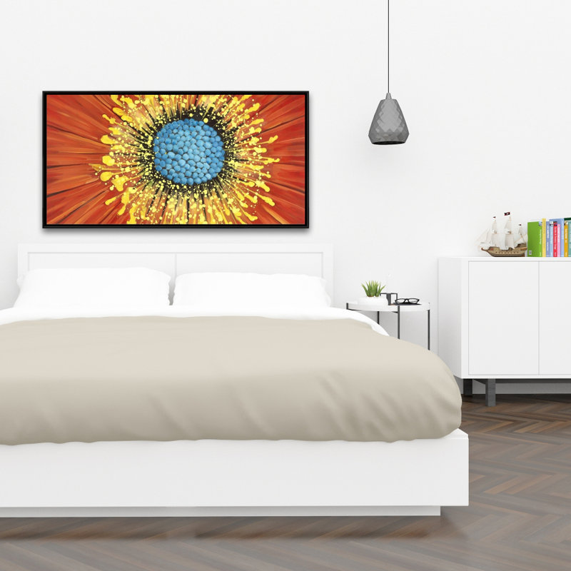Close-up on a red flower - 24"x48" Framed canvas