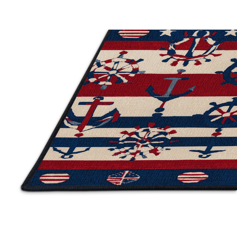  Tapis nautique lavable rouge, blanc et bleu, Rectangulaire 8 pi x 12 pi