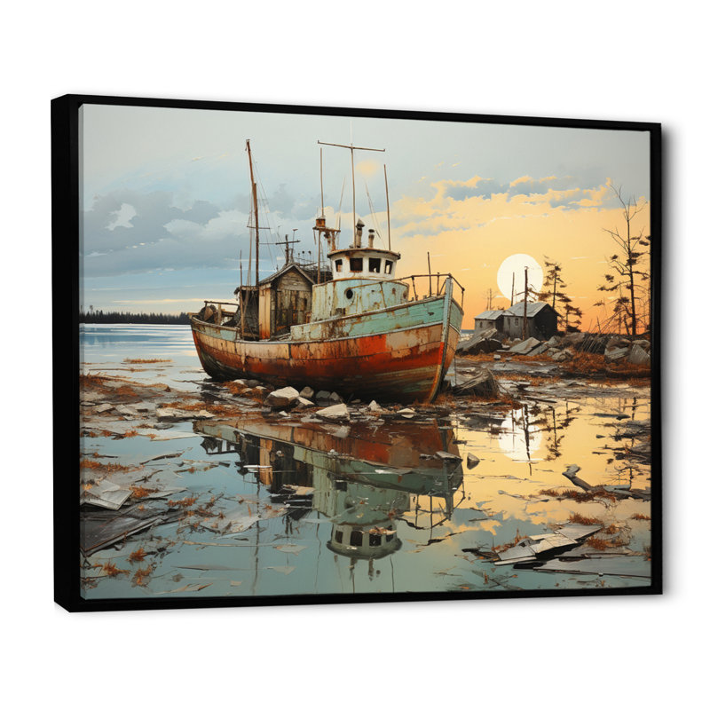 «Port Harbor Tales Papercut», reproduction sur toile, H 24 po x l 32 po x P 1 po, Cadre flottant noir