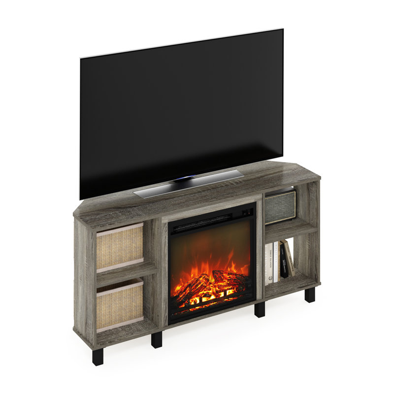 46.54'' W Corner TV stand Storage Credenza with Electric Fireplace, French Oak