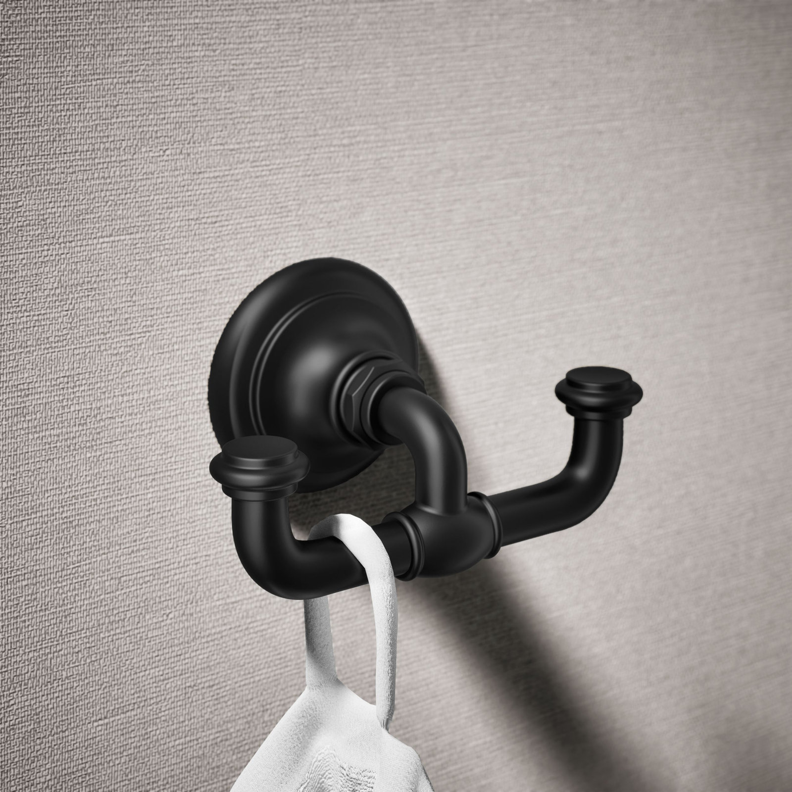 Artifacts Double Wall Mounted Robe Hook, Matte Black