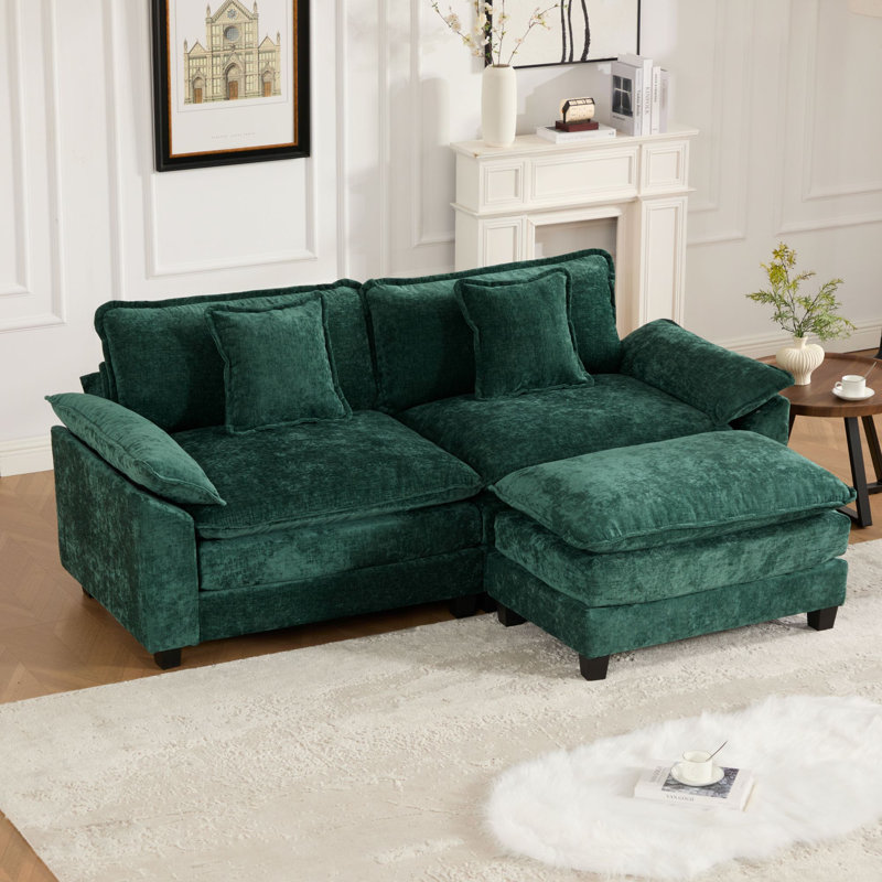 Canapé modulaire en forme de L Grid, canapé surdimensionné avec repose-pieds Cloud, Chenille verte