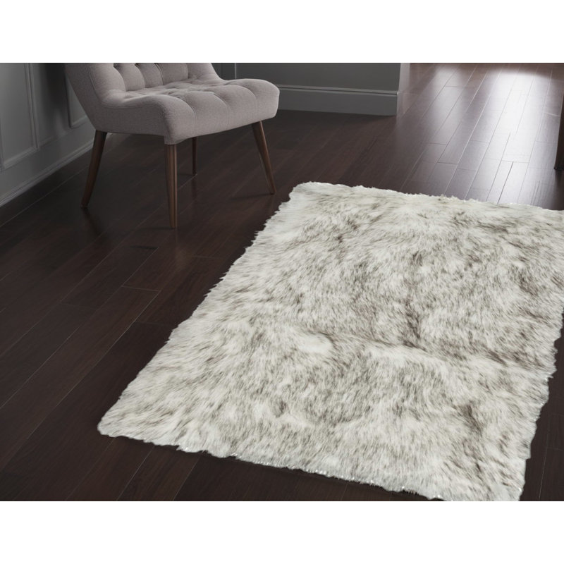 France Gray Faux Fur Area Rug, Rectangle 3' x 5'
