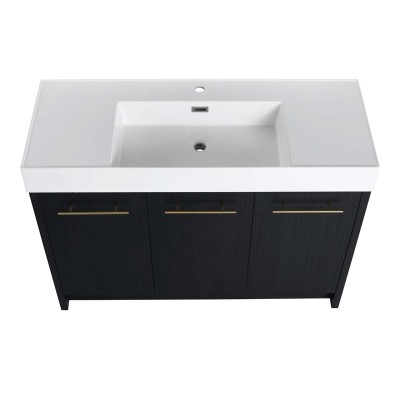 Meuble-lavabo autoportant avec lavabo en résine, avec porte à fermeture douce