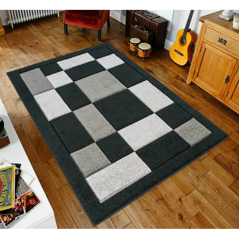 Havana Geometric Black Grey Large Rugs – Modern Living Room Carpet, Bedroom & Hallway Runner | Soft, Non-Shedding, Stain Resistant Floor Mat