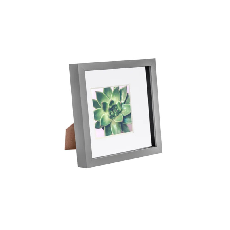 Nicola Spring - 3D Box Photo Frame with Mount, 22.5cm H x 22.5cm W x 3.5cm D, Grey/White