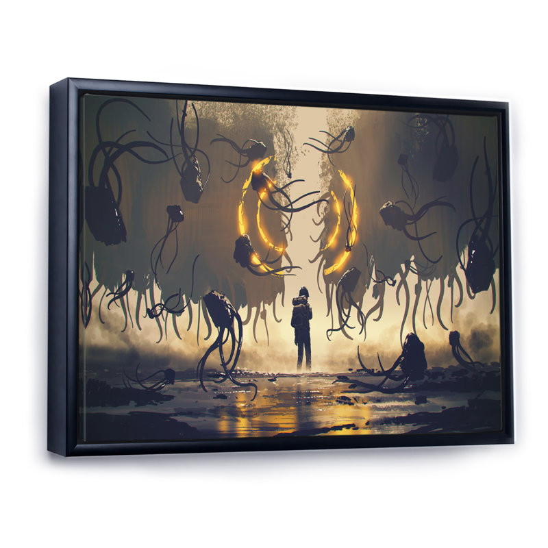 Matrice de jeu vidéo Sentinal Fight - reproduction sur toile, H 16 po x l 32 po x P 1 po, Cadre flottant noir