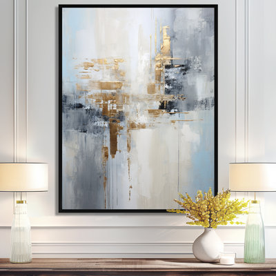Gold Memories On Faded Blue - Abstract Wall Art Decor