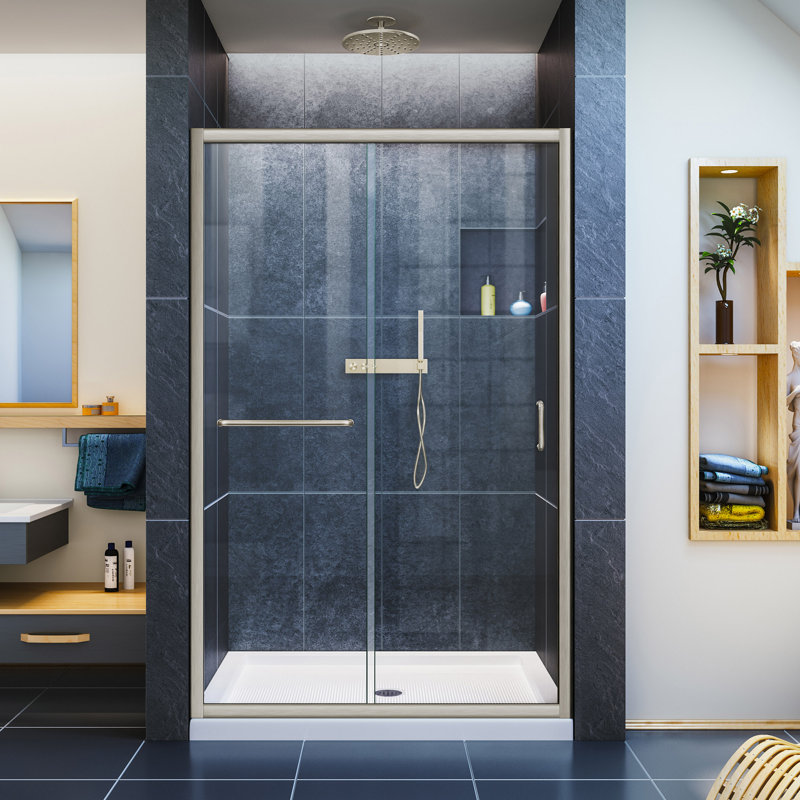 Infinity-Z 44-48" W x 72" H Single Sliding Semi-Frameless Shower Door, Brushed Nickel, Frosted, 48"