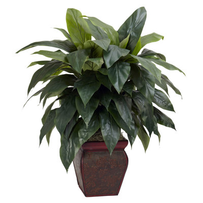 35'' Faux Foliage Plant in Solid Wood Planter