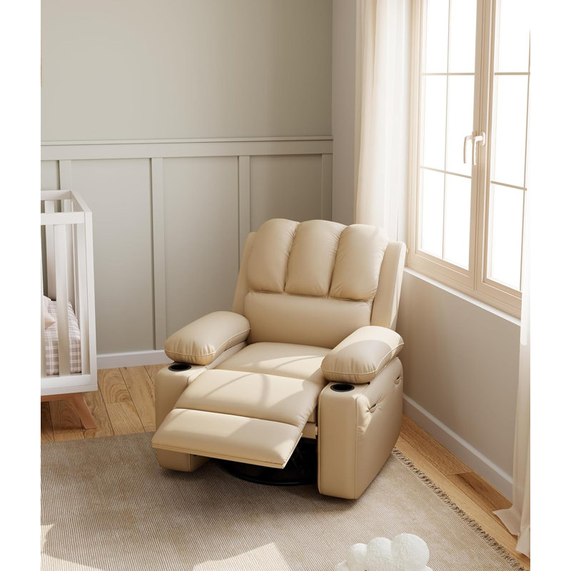 Leather Recliner Chair, Manual Recliner w/Comfortable Arms and Cup Holders for Living Room, 31.1" H x 30.12" W x 20.08" D